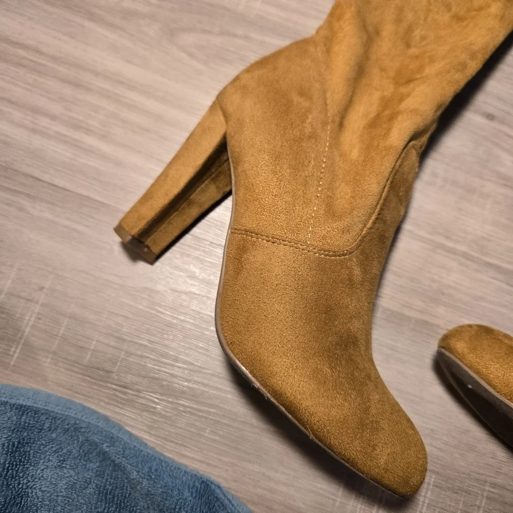 Wild Diva Lounge Amaya Women's Over The Knee Tie Up High Block Heel Dress Boots